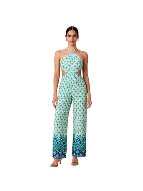 Earthbound Trading Co. Cutout Jumpsuit Teal Size L NWT Beach Resortwear Summer